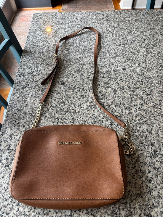 Michael Kors Handbags - Michael Kors Tan/Brown Saffiano Crossbody Bag with Gold Hardware